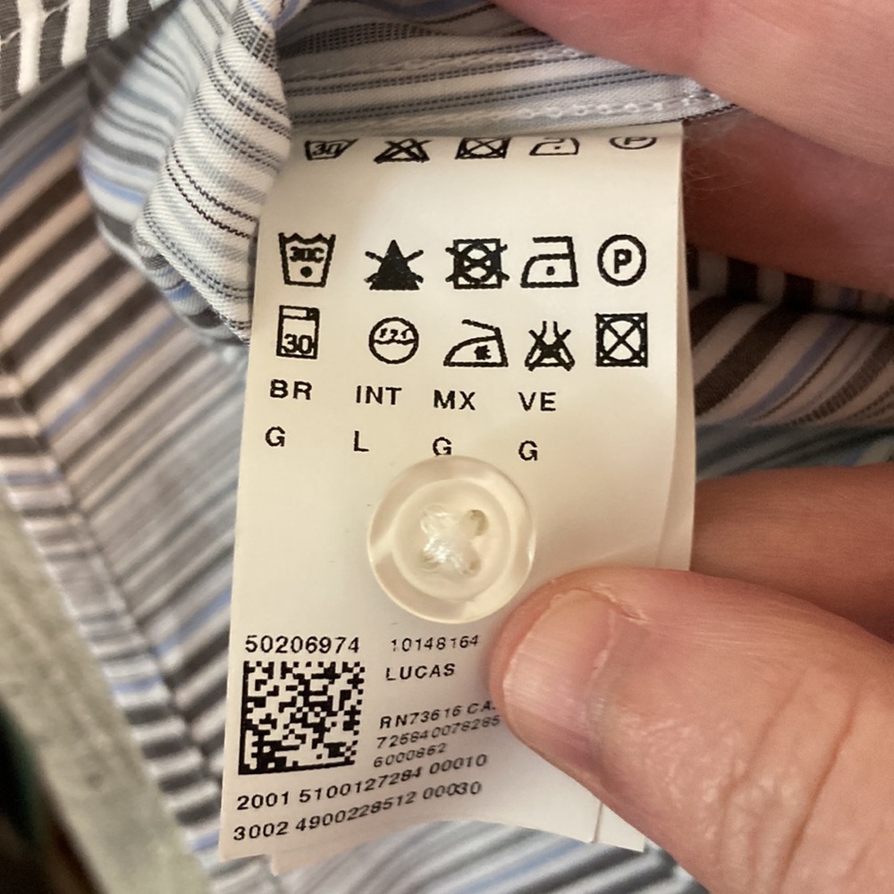 Hugo Boss Men's Dress Shirt Turkish Cotton Stripes White/Blue/Gray Size 16/33 - Picture 7 of 9